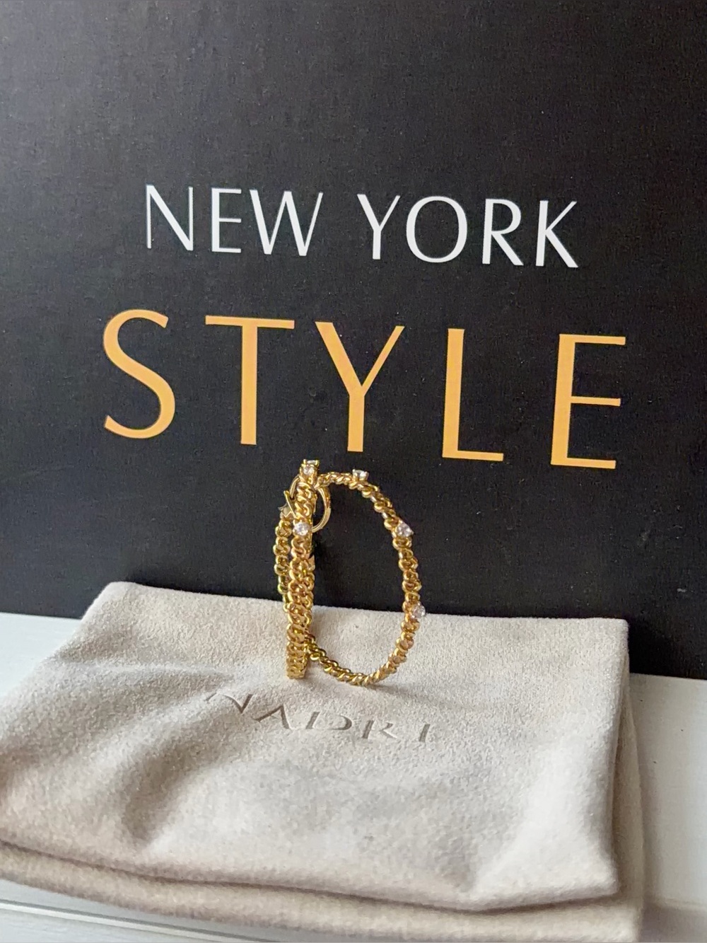 Nadri Gold Braided Hoop Earrings with Crystal Accents